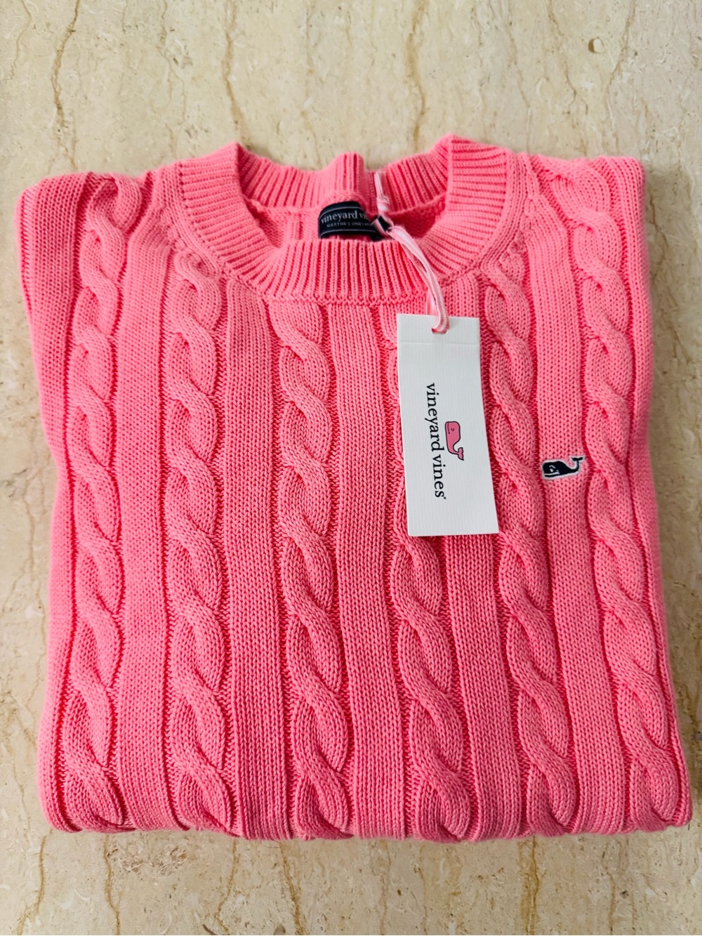 NWT Vineyard Vines Coral Pink Cable Crewneck Sweater. - Picture 2 of 10